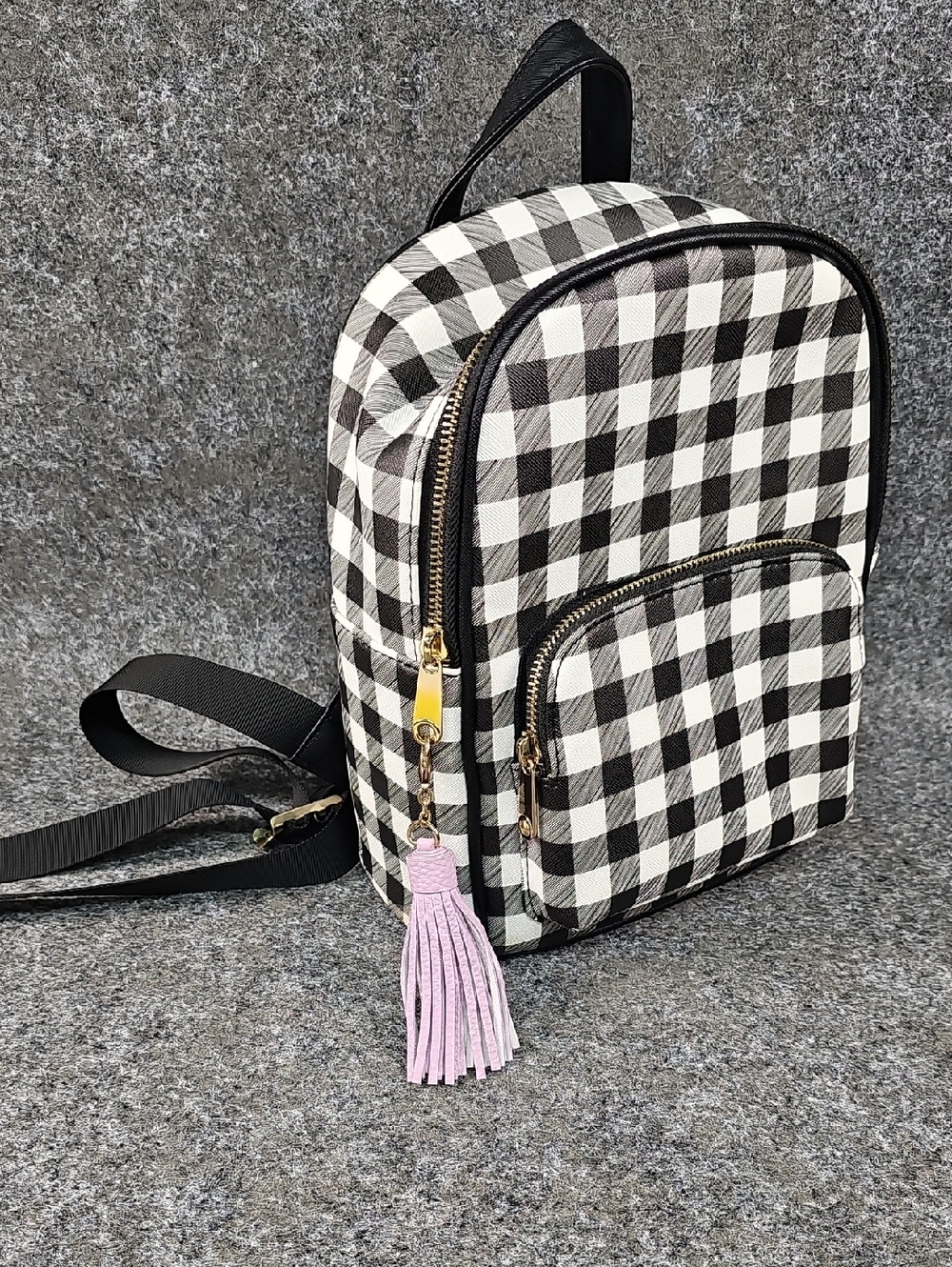 Claires Mini Backpack Gingham Check, Black White, Back To School